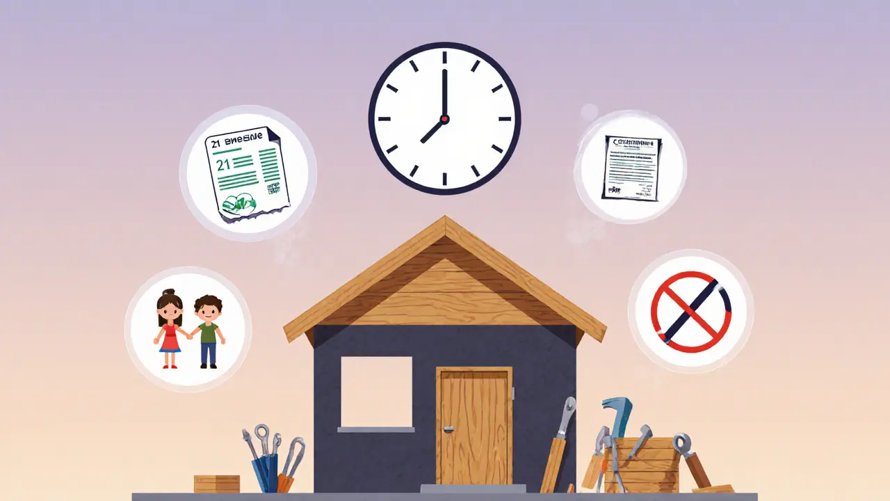 Дом в строительстве с символами дохода, семьи и запрета на самострой.