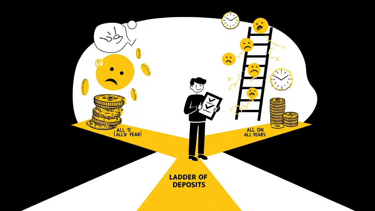 Человек выбирает между тремя путями управления сбережениями — лестница вкладов ведет к успеху.
