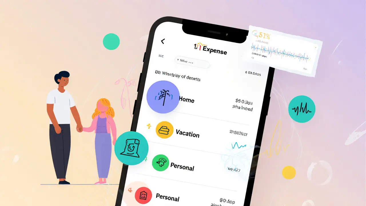 Мобильное приложение с цветными категориями расходов и уведомлениями.