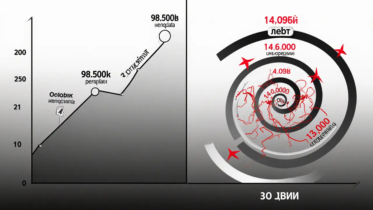 Сравнение переплаты кредита и микрозайма в виде временных линий с цифрами