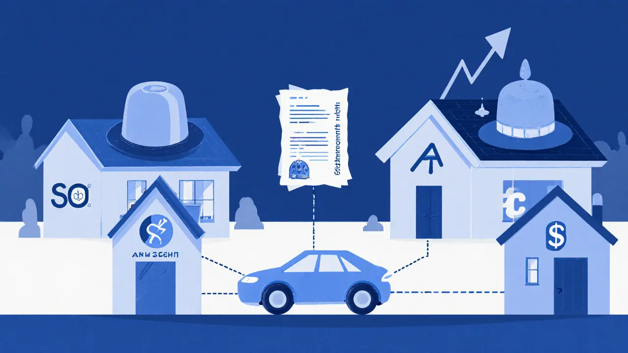 Пять банковских логотипов с различными скрытыми расходами, связанными с автомобилем.