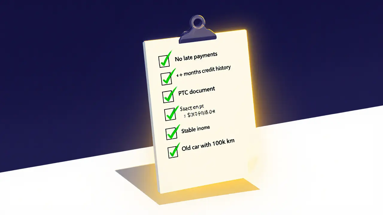 Плавающий список требований для рефинансирования, один пункт зачеркнут — старый автомобиль.