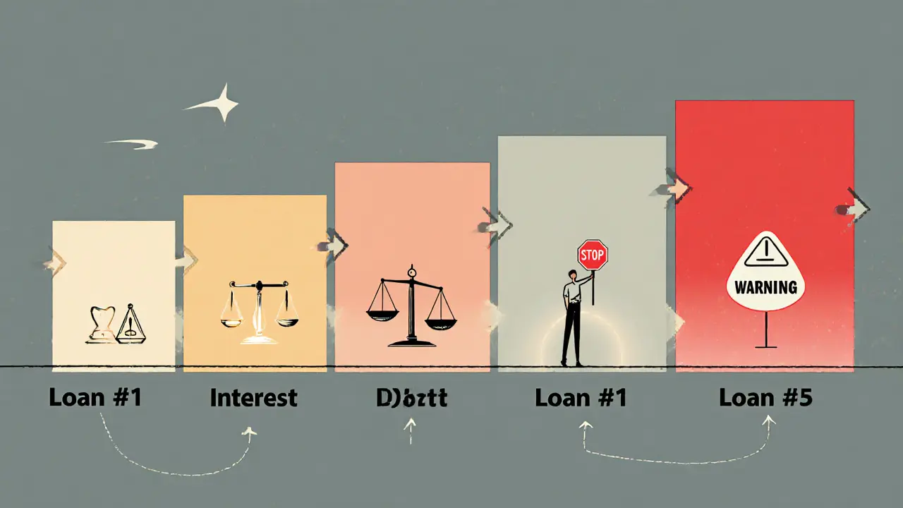 Визуализация пяти пролонгаций займа, пятая запрещена, первые три безопасны.