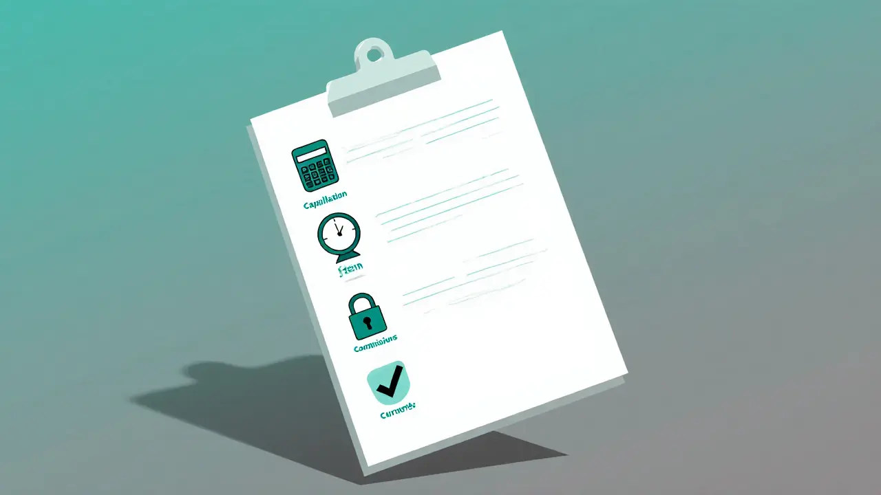 Плавающий чек-лист с иконками условий вклада: капитализация, срок, комиссии