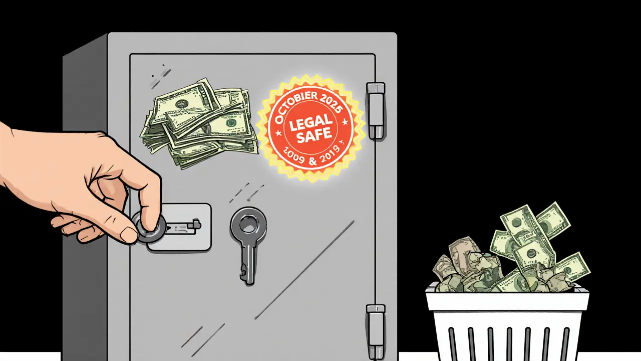 Банковская ячейка с новыми долларами и евро, старые купюры выброшены — октябрь 2025 года.