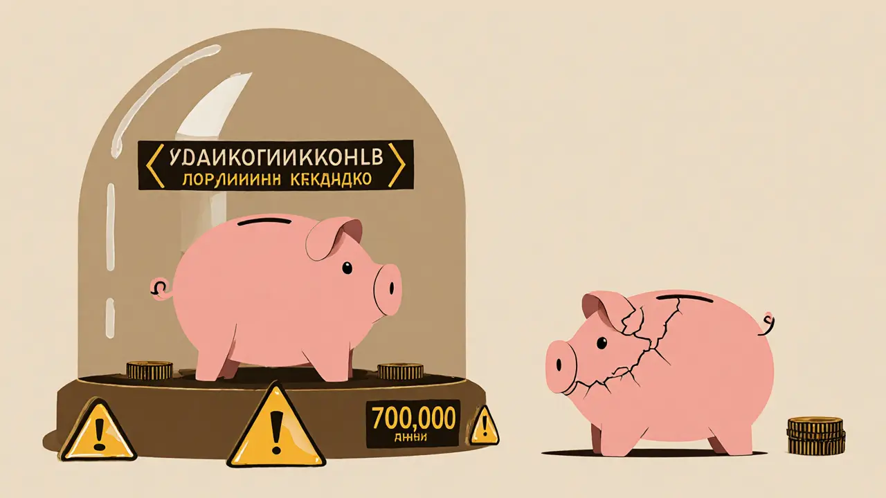 Два безопасных копилки по 700 тыс. и одна разбитая, внутри защитного купола страхования.