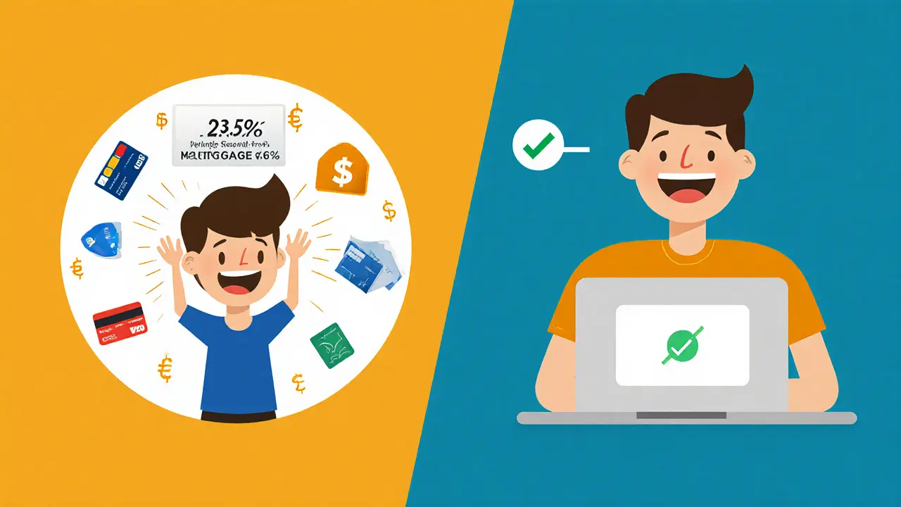 Два образа человека: один под давлением высоких процентов, другой с программой IT-ипотеки.