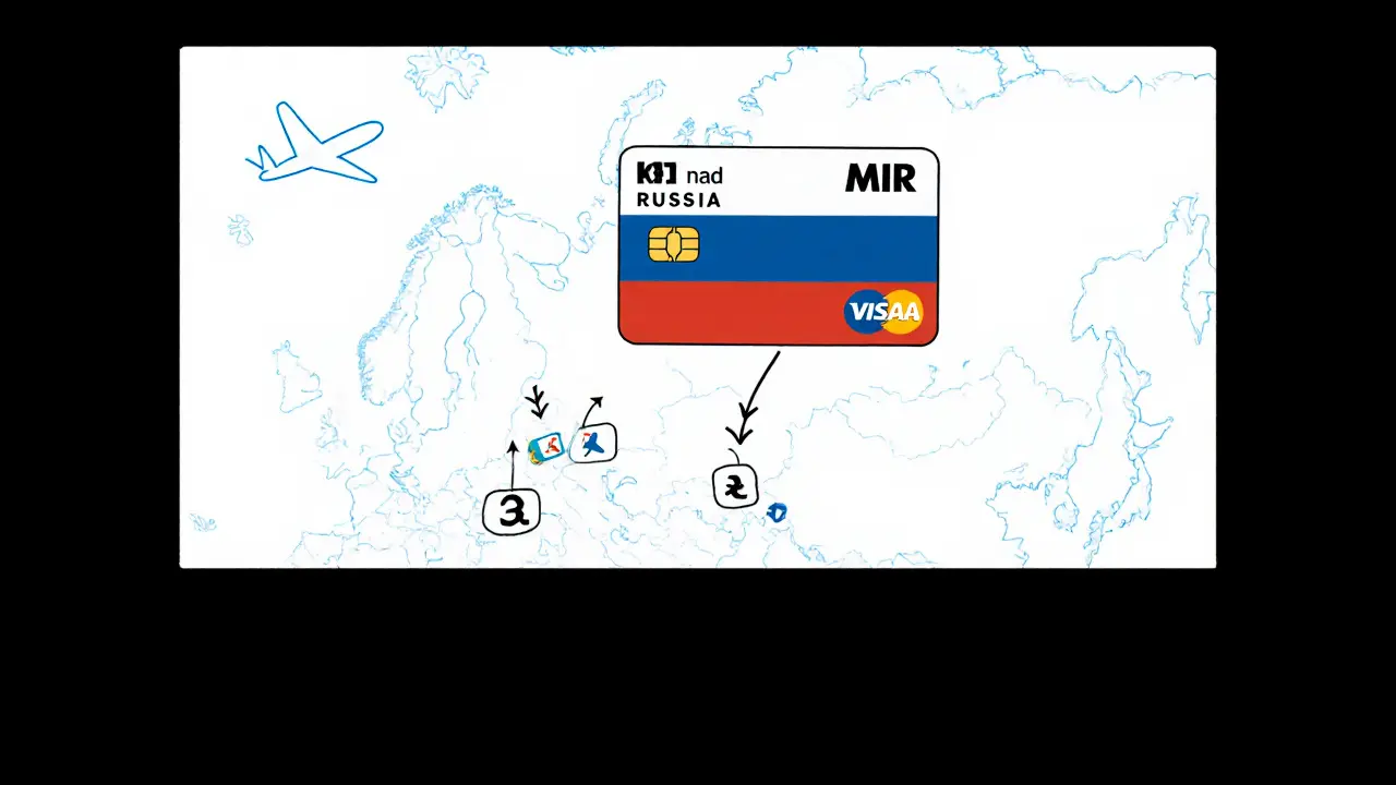 Карта МИР покрывает Россию, а международные карты направлены к соседним странам