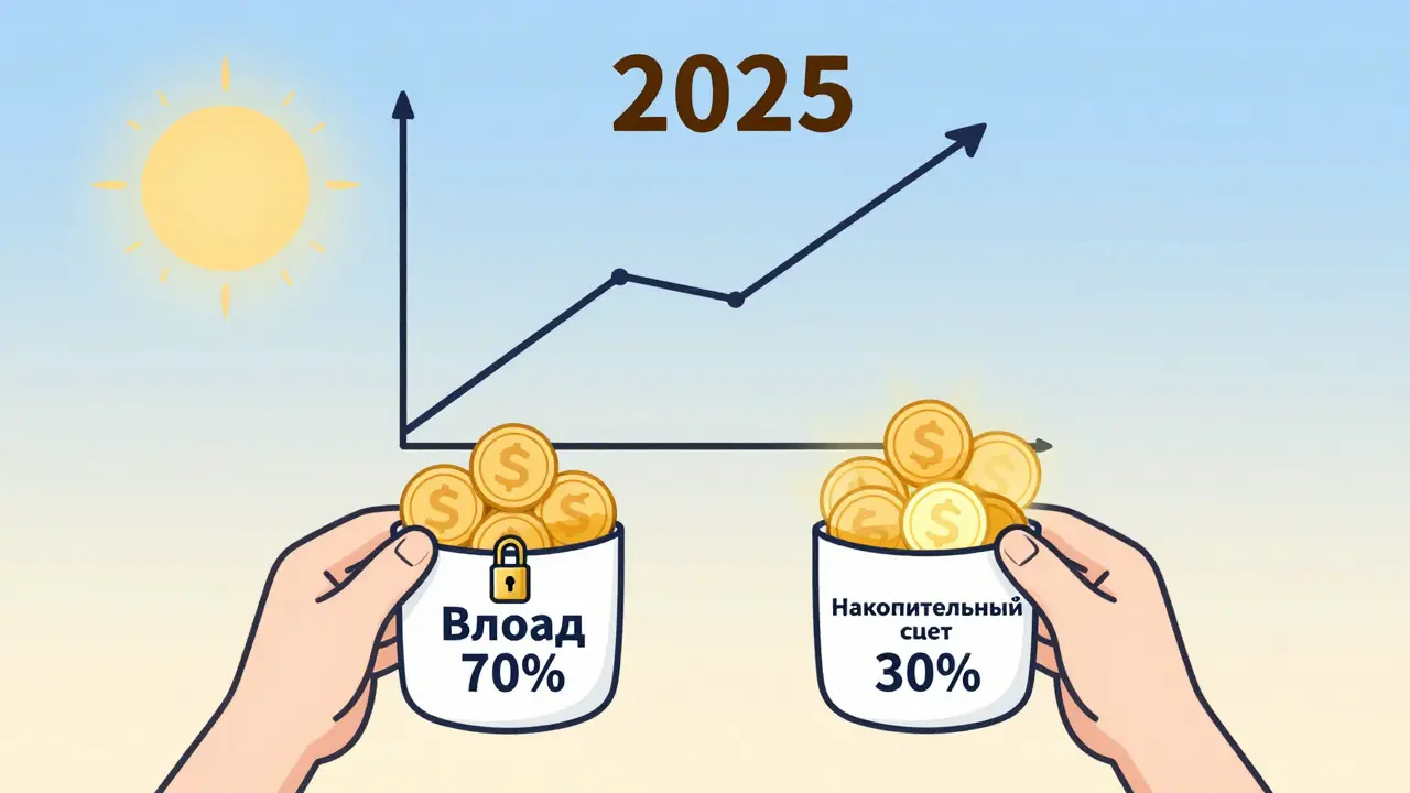Человек с двумя карманами — закрытым и открытым, символизирующими вклад и накопительный счет.
