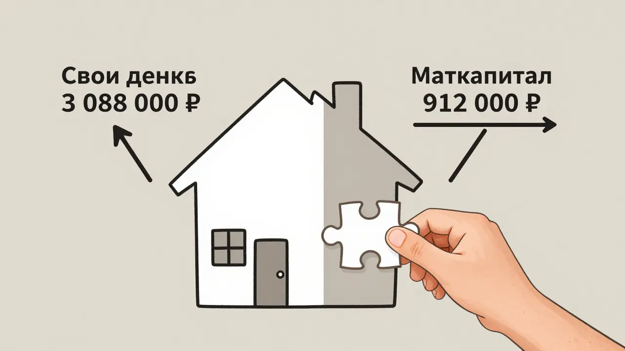 Дом разделен на личные средства и маткапитал, с возвратом налога