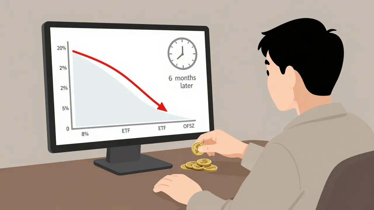 Человек спокойно наблюдает за падением рынка, добавляя средства в портфель без паники.