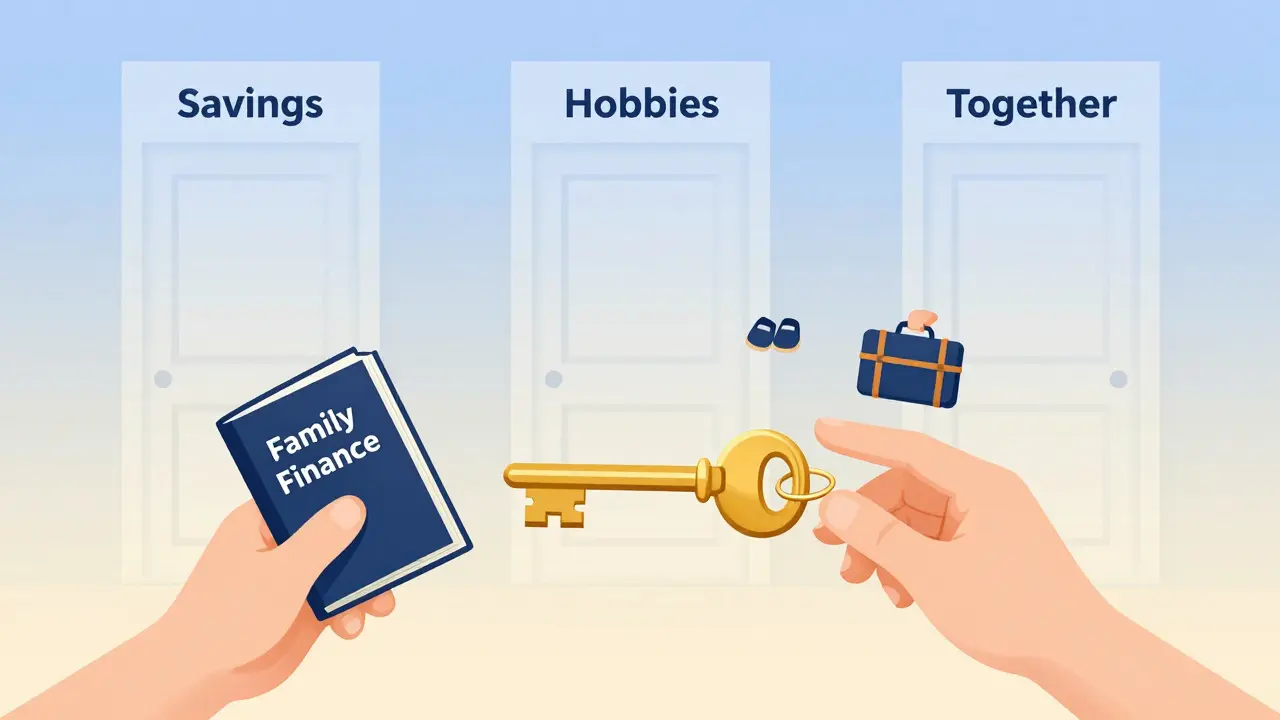 Две руки тянутся к золотому ключу, символизирующему баланс между совместными и личными целями.