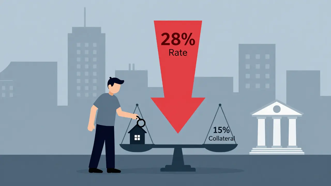 Ключ от дома на весах — залог снижает процентную ставку кредита.