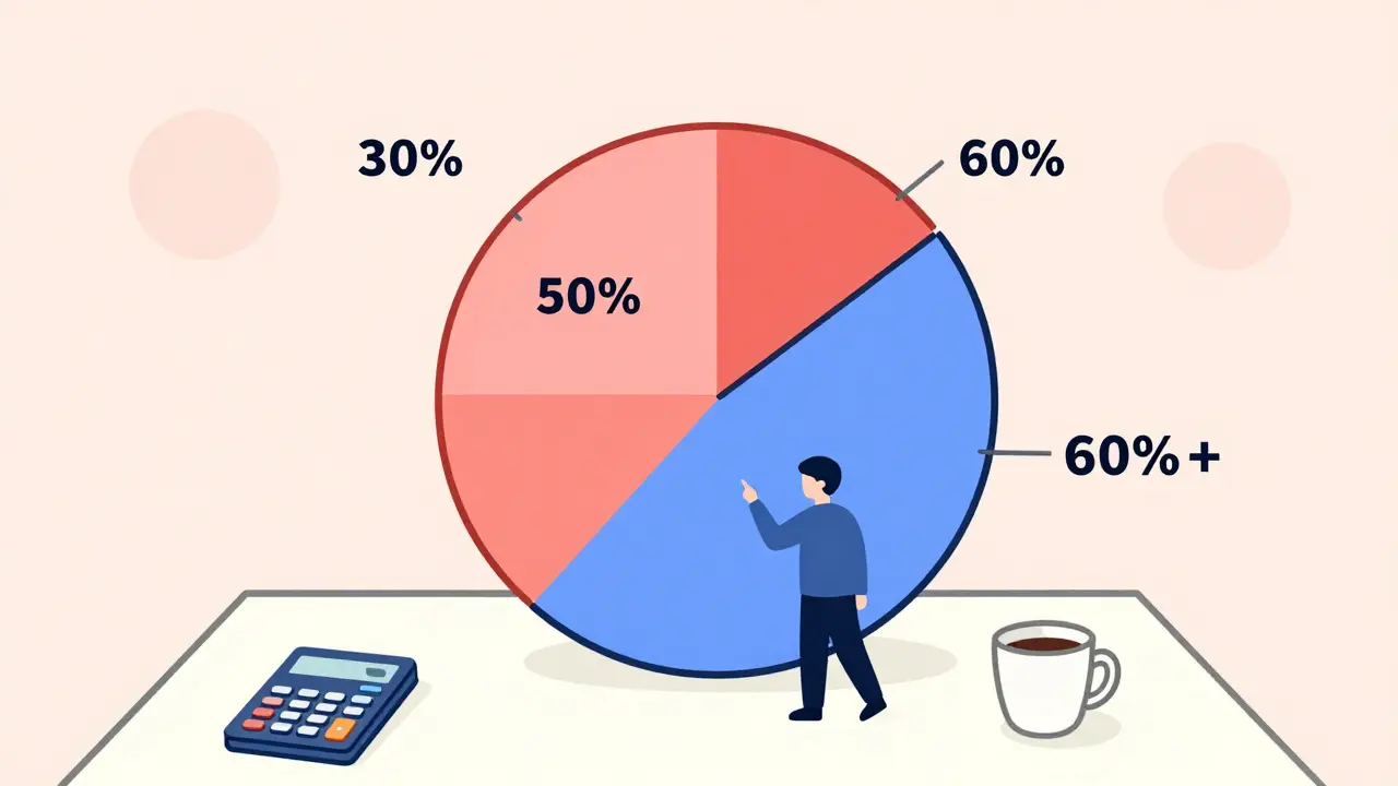 Круговая диаграмма с долей долгов, человек становится меньше по мере роста долговой нагрузки.