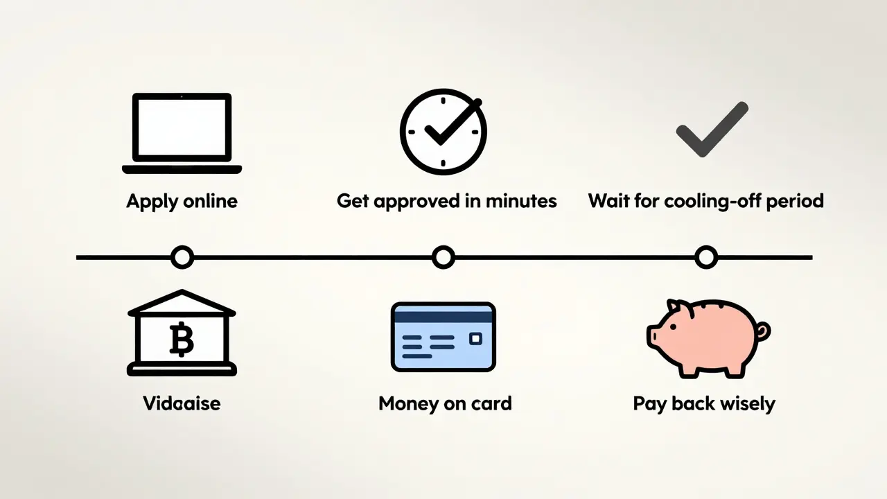 Пошаговая схема получения потребительского кредита простыми иконками.