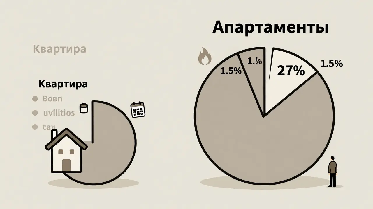 Сравнение расходов на квартиру и апартаменты в виде минималистичной диаграммы