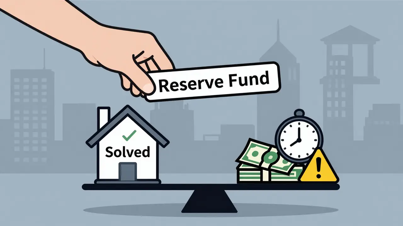 Весы с домом и резервом с одной стороны против долгов и времени с другой — баланс достигнут.