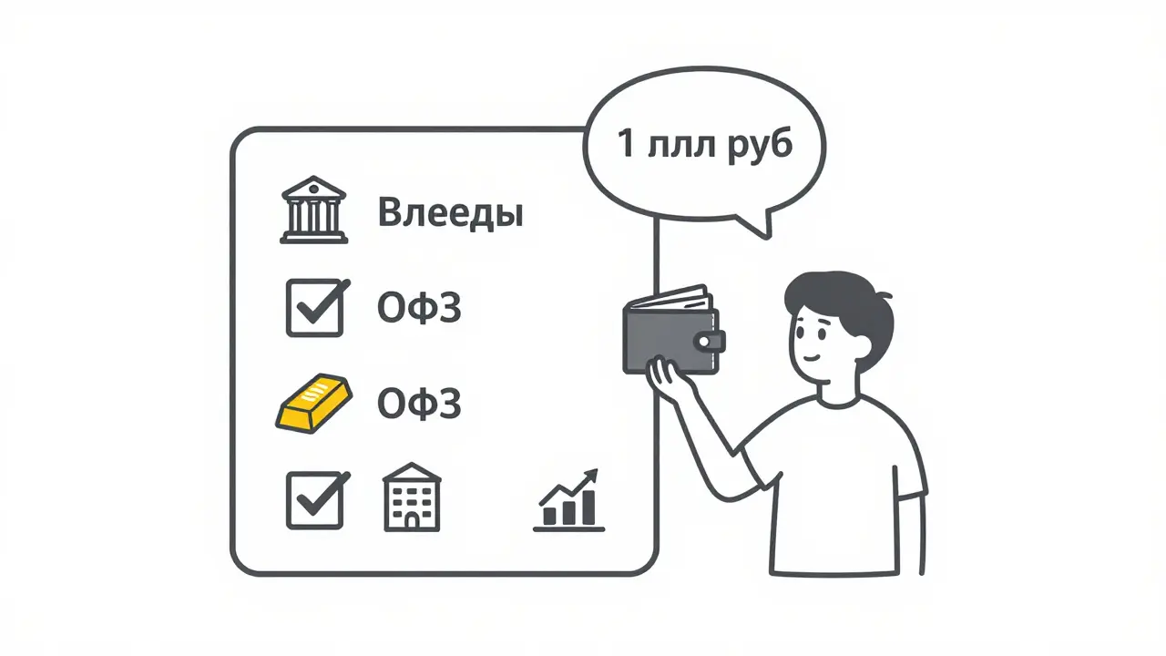 Чек-лист с пятью инвестиционными инструментами, первые два отмечены как выбранные