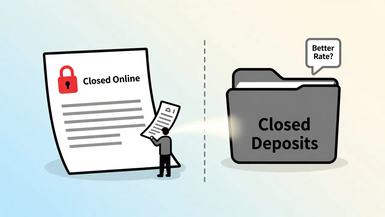 Два экрана: закрытый вклад слева, архивный — справа, документ с чеком и путь к новому вкладу