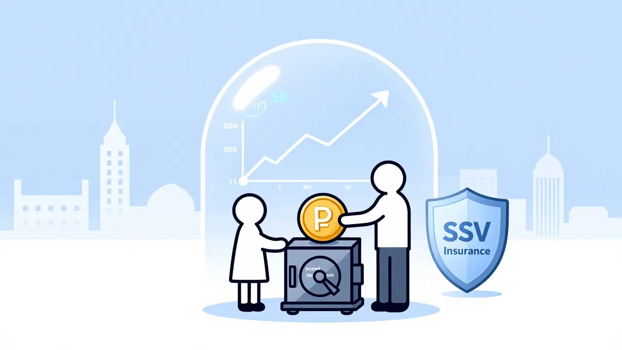 Семья кладёт деньги в защищённый вклад, над которым отображаются индикаторы инфляции, золота и курса доллара.