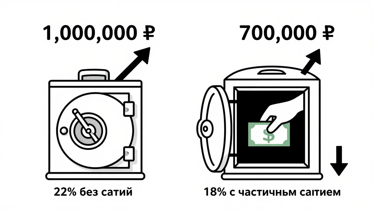 Сравнение доходности обычного вклада и вклада с частичным снятием.