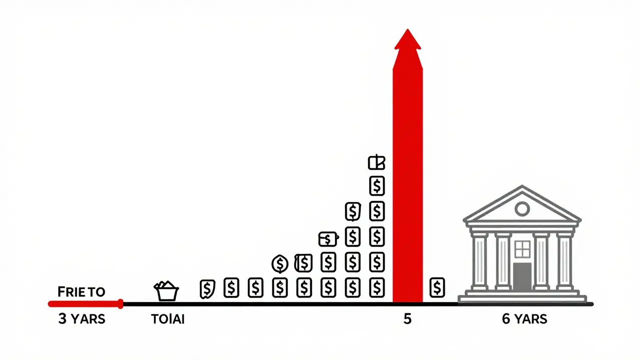 Сравнение двух кредитных таймлайнов: короткий срок с низкой переплатой и длинный с высокой.