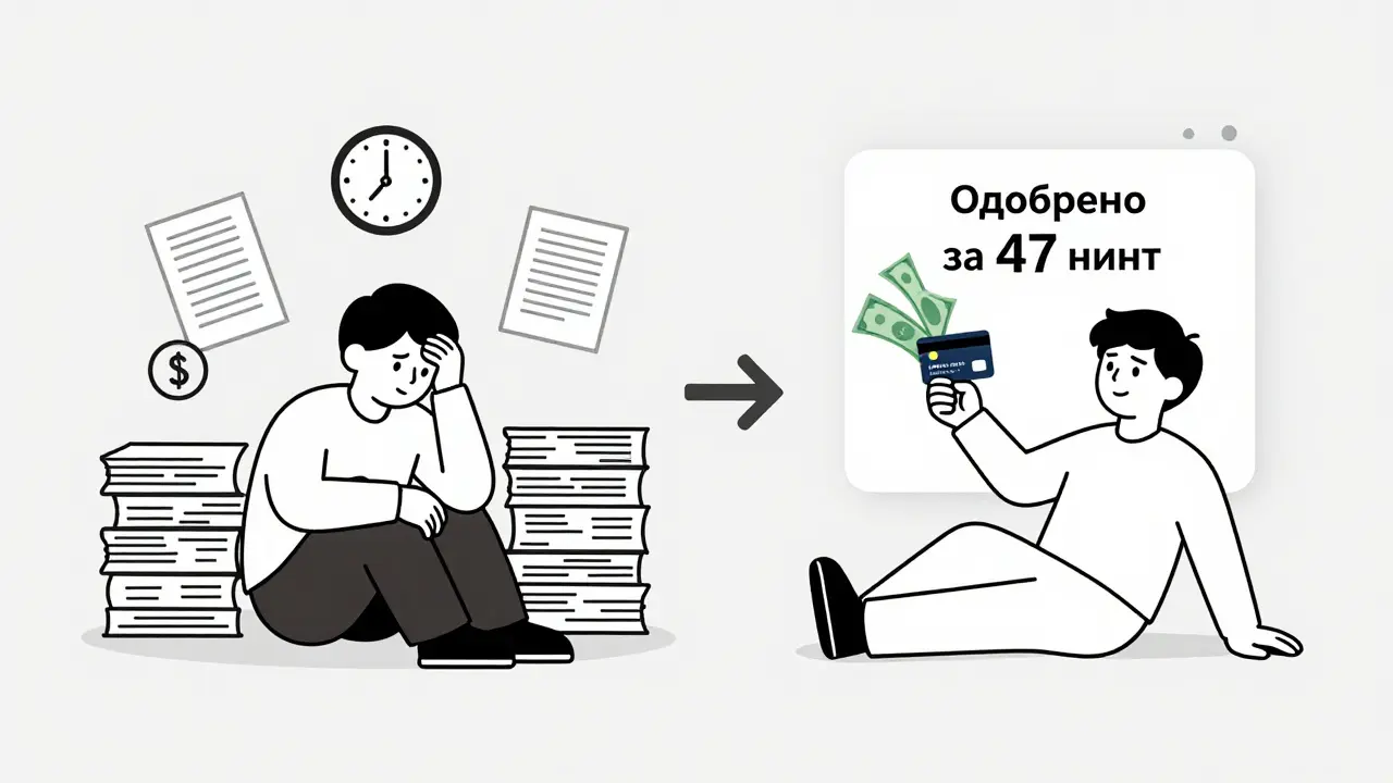 Сравнение стресса при оформлении кредита и спокойствия при быстром одобрении