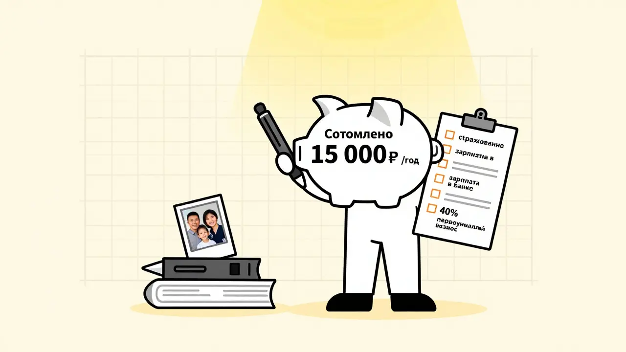 Человек держит сэкономленные деньги и три инструмента для снижения ипотечной ставки: ЭП, страхование и первоначальный взнос.