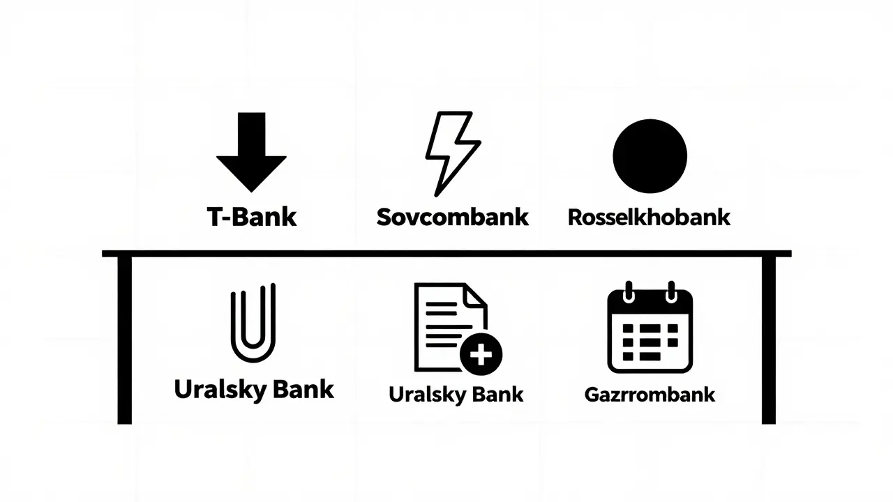 Пять банковских логотипов с ключевыми особенностями рефинансирования в 2026 году