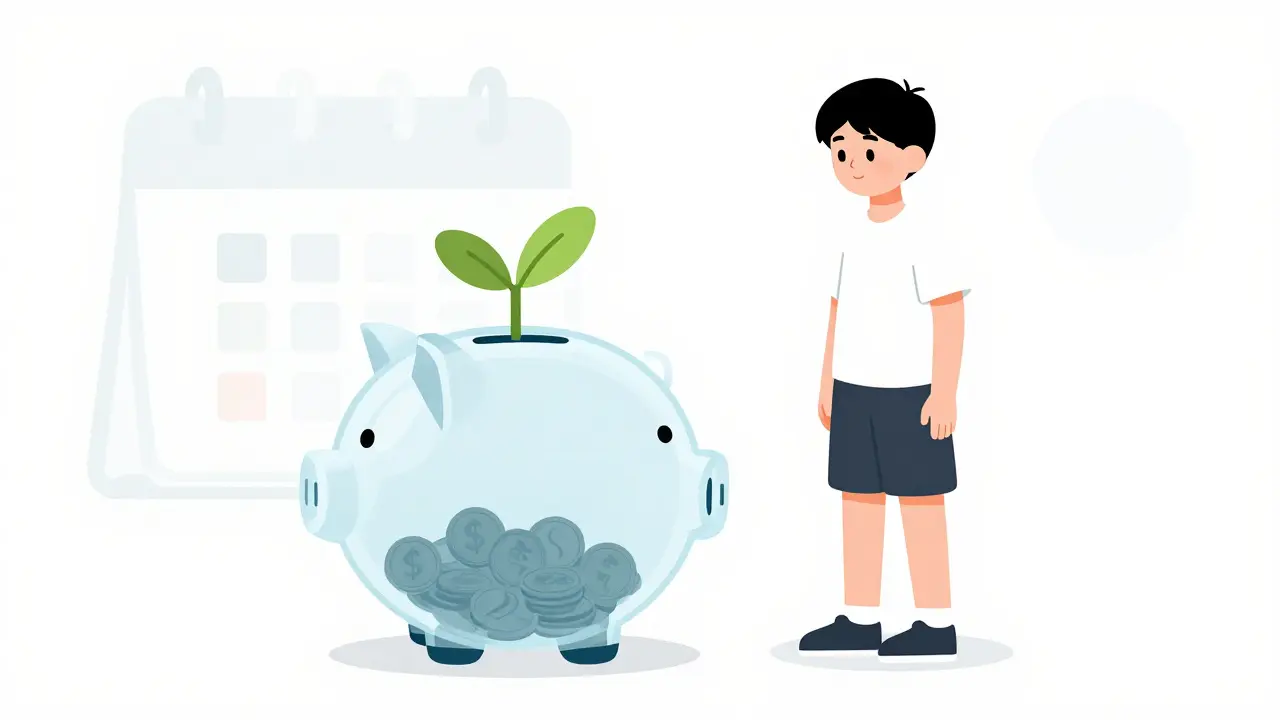 Подросток выращивает дерево из монет в копилке