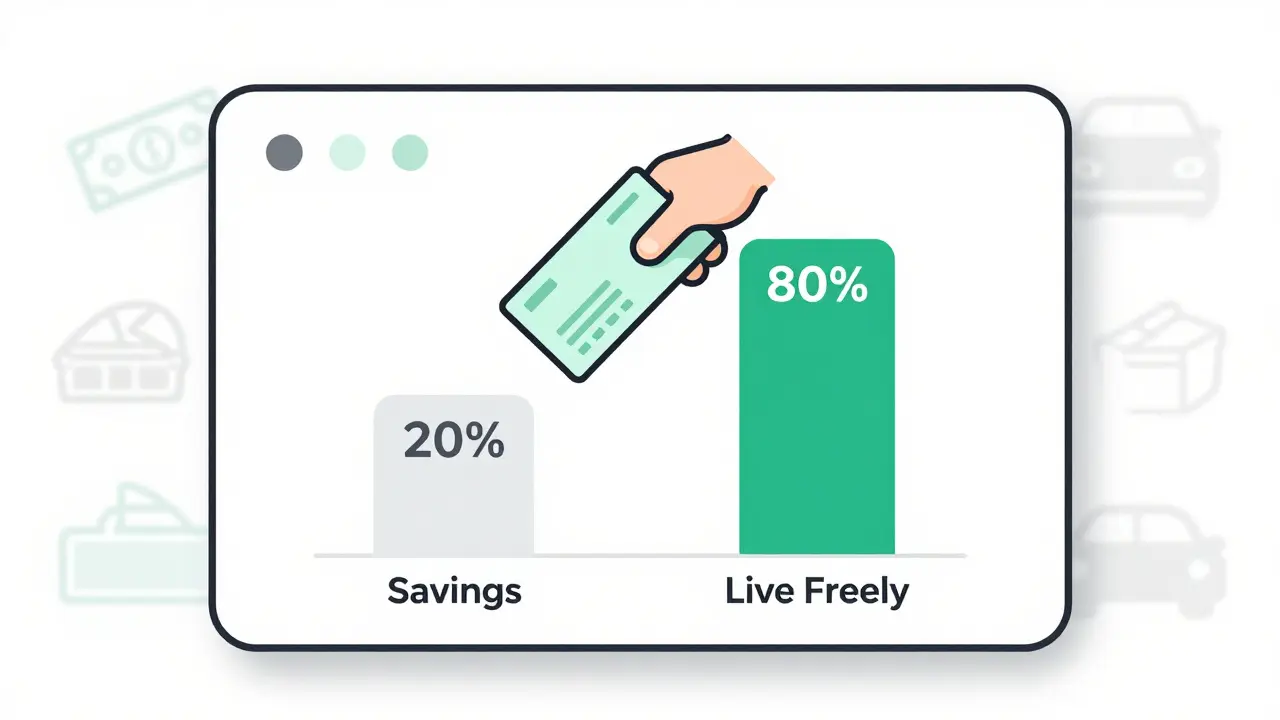Простая диаграмма: 20% на сбережения и 80% на жизнь — без цифр и таблиц.