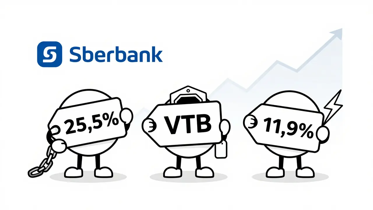 Три банка в виде персонажей с разными процентными ставками, один с маскированной страховкой, другой — с низкой ставкой и молнией скорости.