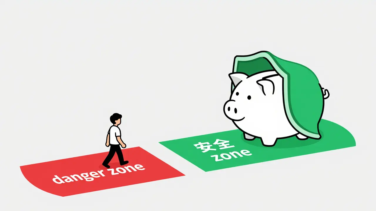 Человек переходит из красной зоны риска в зеленую зону финансовой безопасности