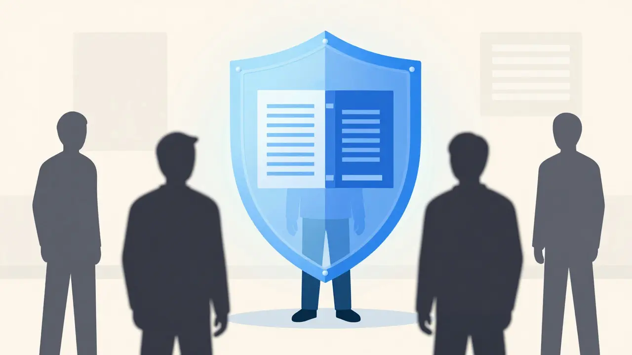 Человек за защитным щитом из законов, блокирующим коллекторов