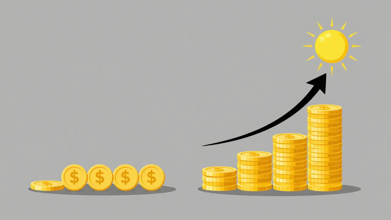 График роста капитала в виде стрелки из золотых монет, направленной вверх