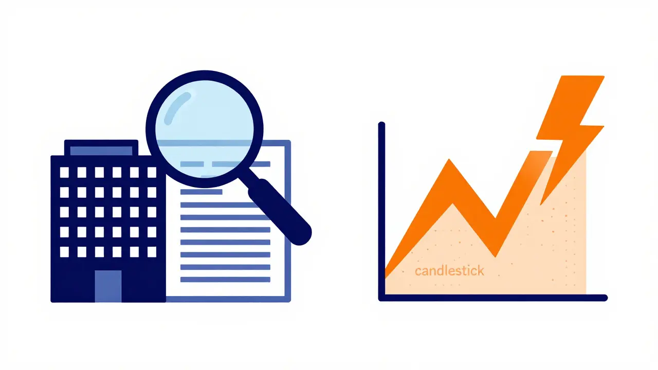 Иллюстрация фундаментального анализа через отчеты и технического анализа через графики