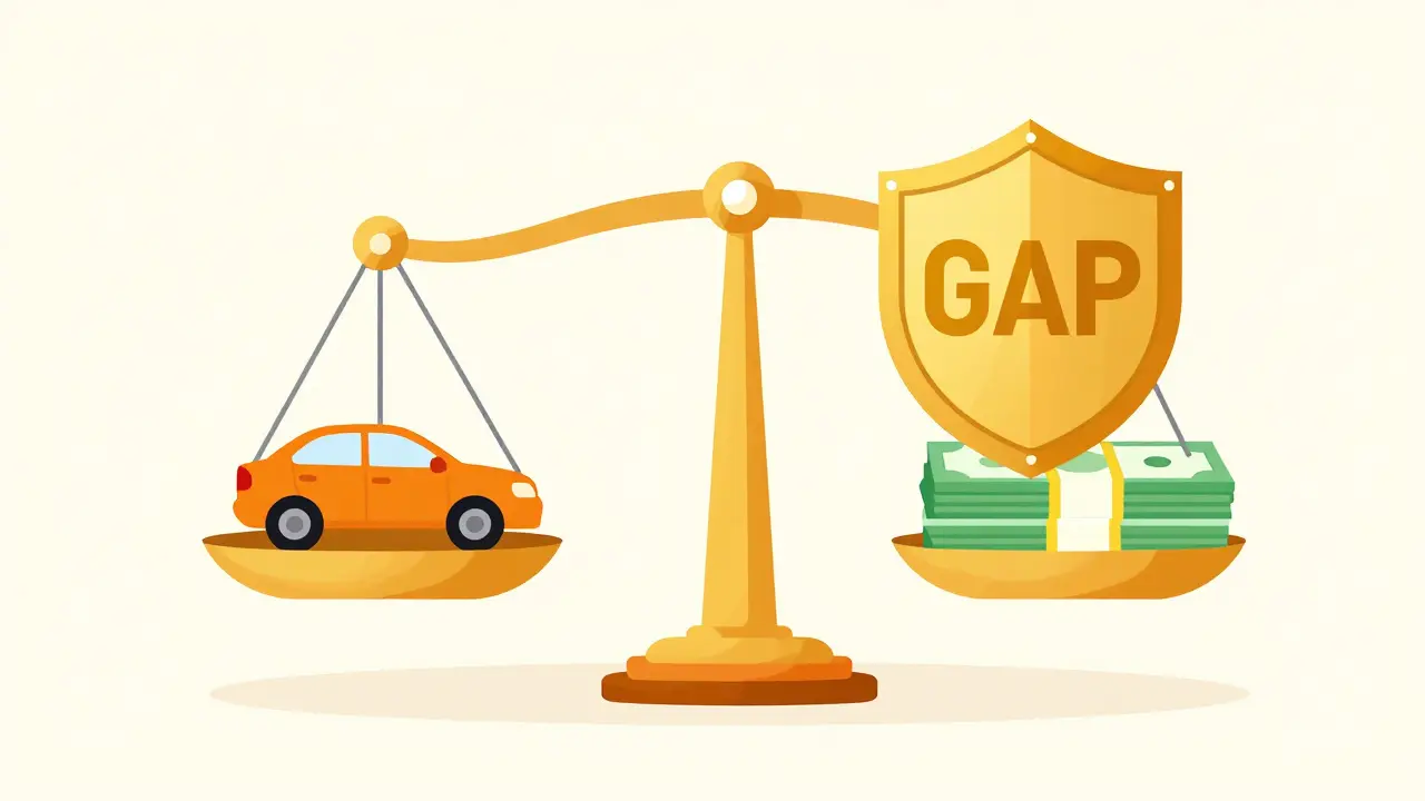 Схематичное изображение весов, где GAP-страхование уравновешивает рыночную стоимость авто
