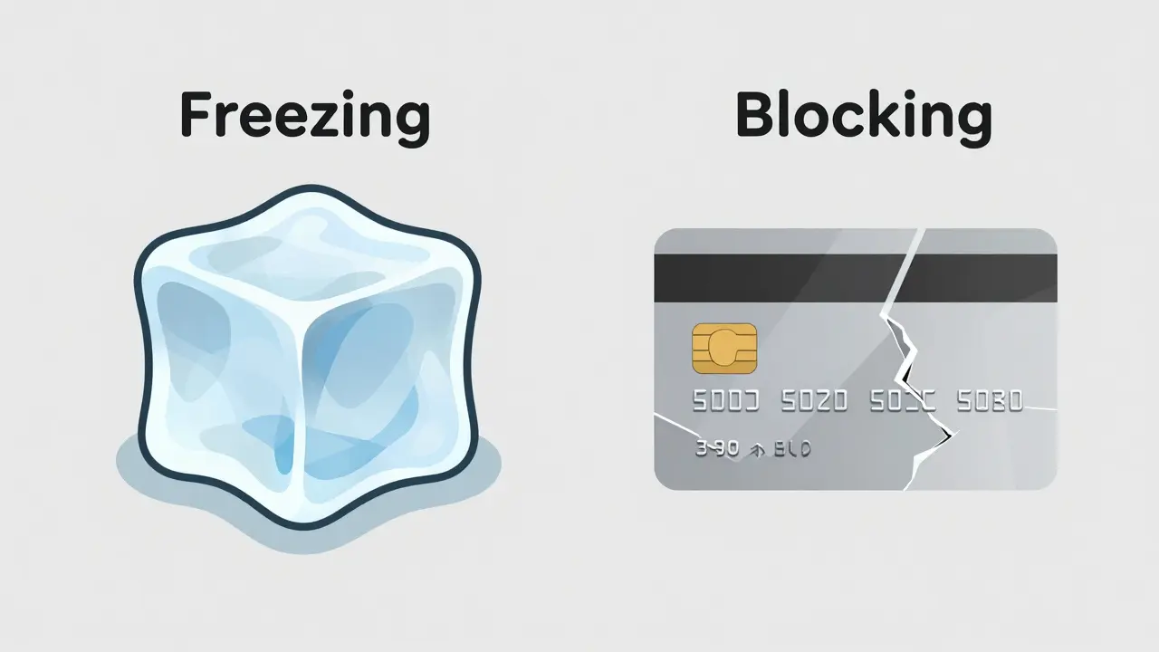 Сравнение заморозки карты в виде кубика льда и полной блокировки в виде обломков