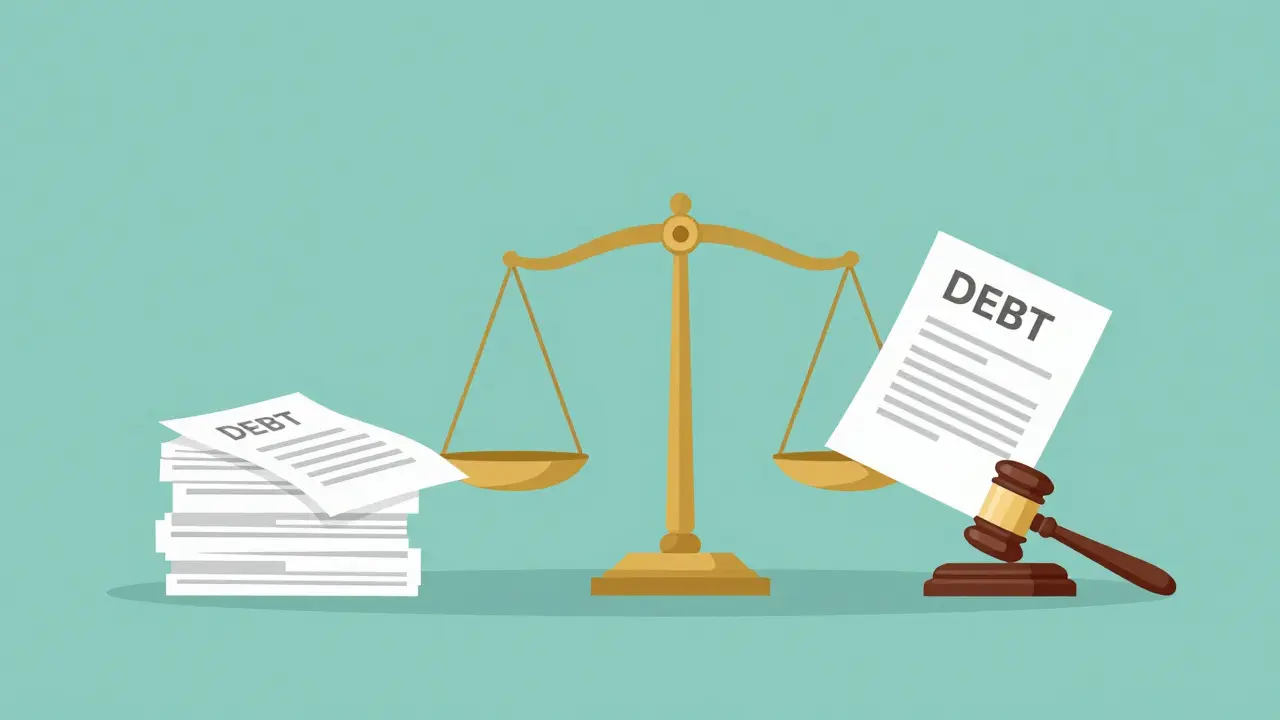 Весы правосудия с судебным молотком, символизирующие решение долга