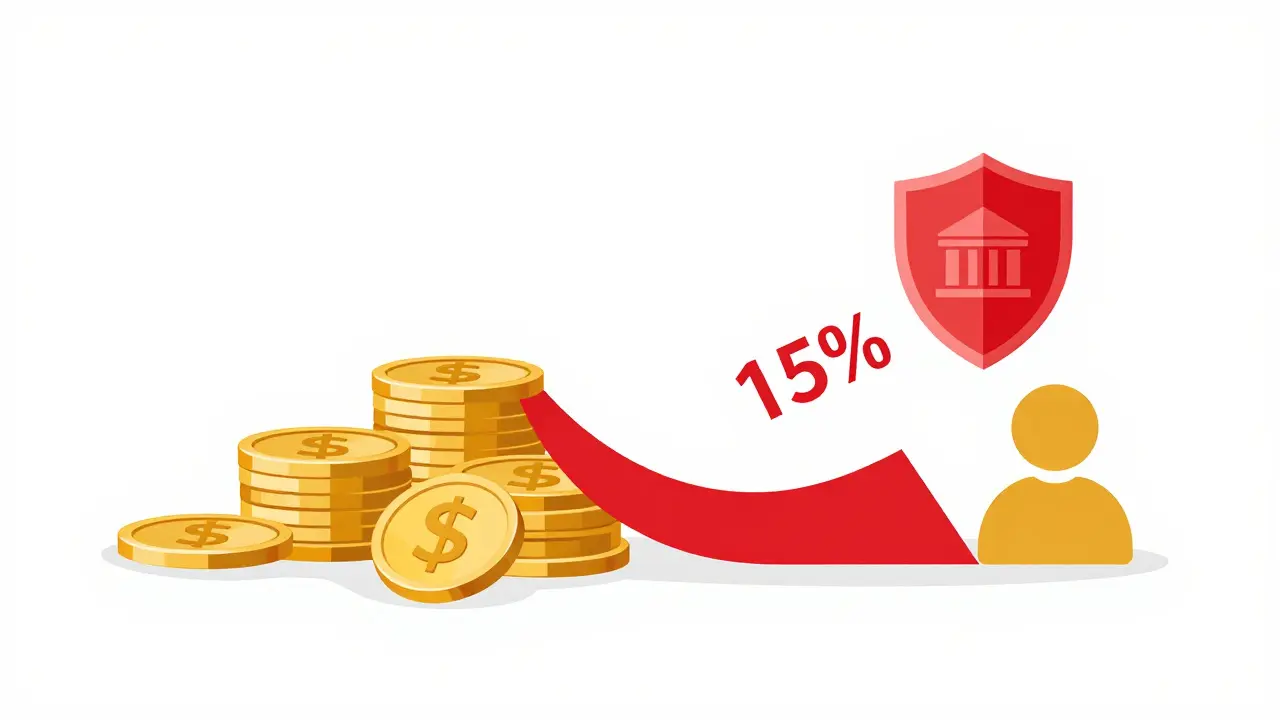 Концептуальная графика: отрезок 15% налогов от монет доходов нерезидента